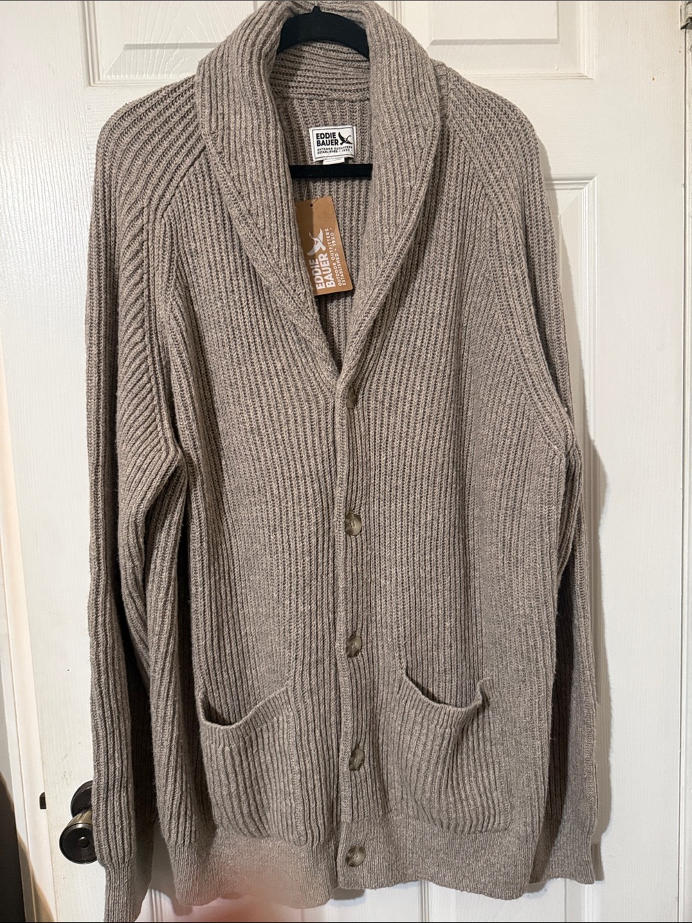 Eddie Bauer Shawl Collar Ribbed Cardigan - Taupe